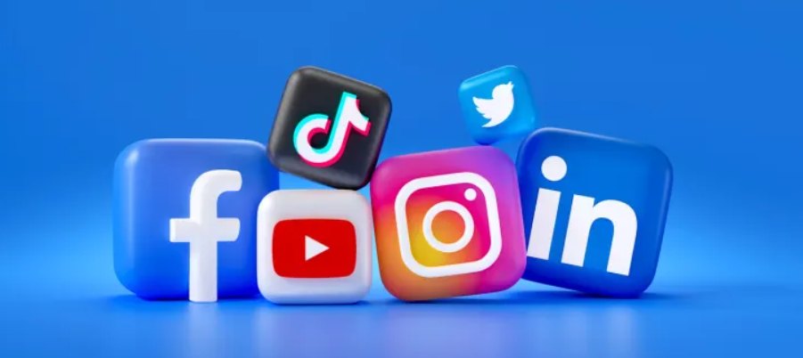 Facebook, TikTok, YouTube, Instagram, X and LinkedIn app icons